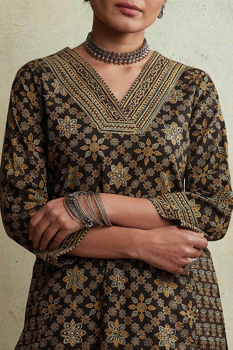 Ajrak Block Printed Straight Cotton Kurta