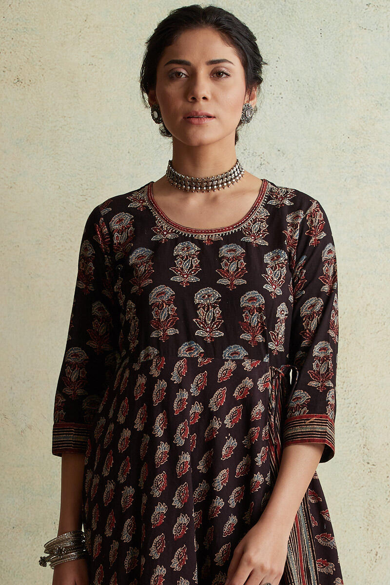 Ajrak Block Printed Angrakha Cotton Kurta