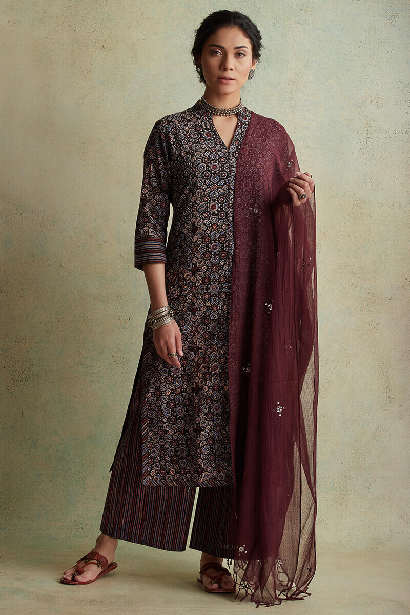 Maroon Handcrafted Kota Dupatta