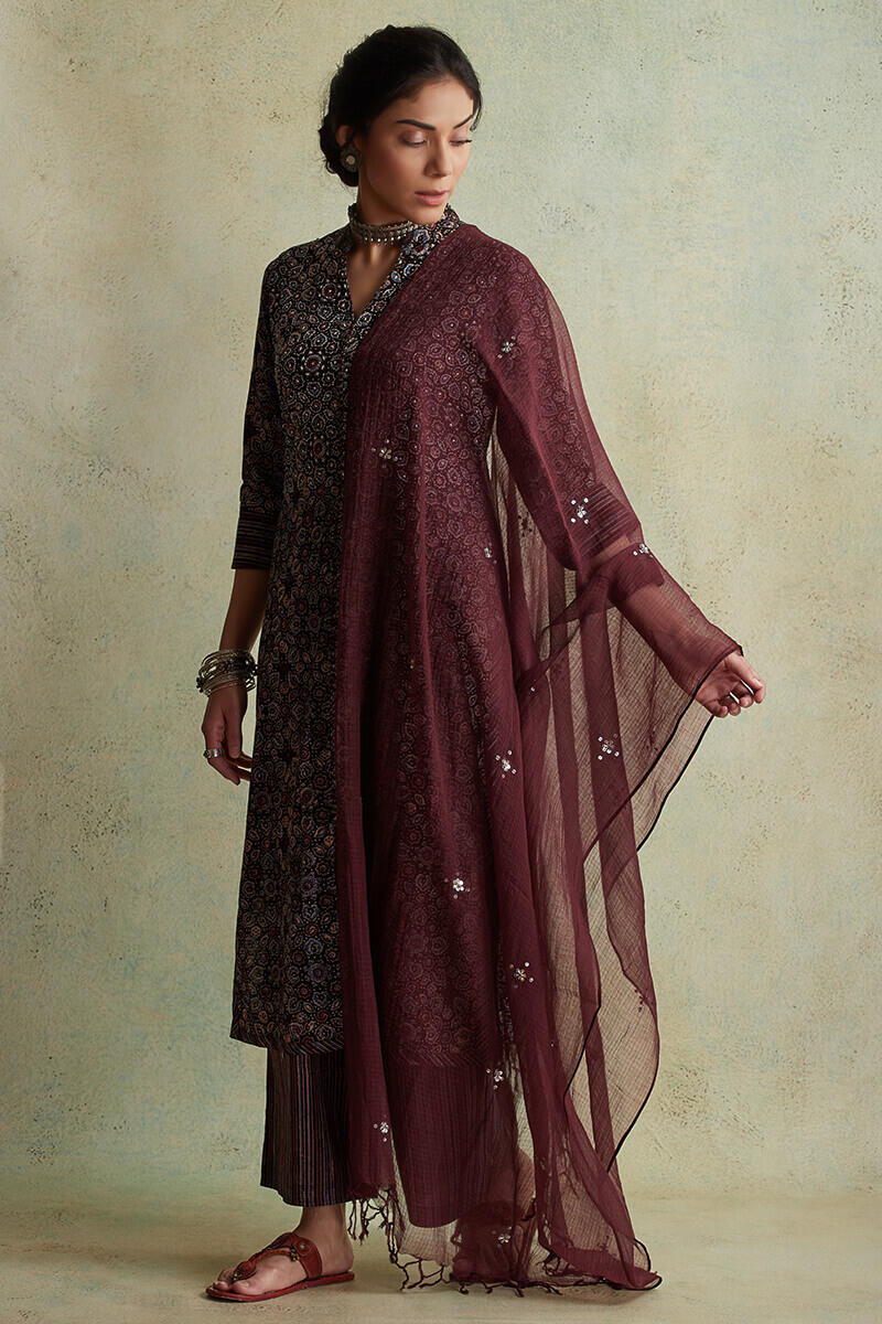 Maroon Handcrafted Kota Dupatta