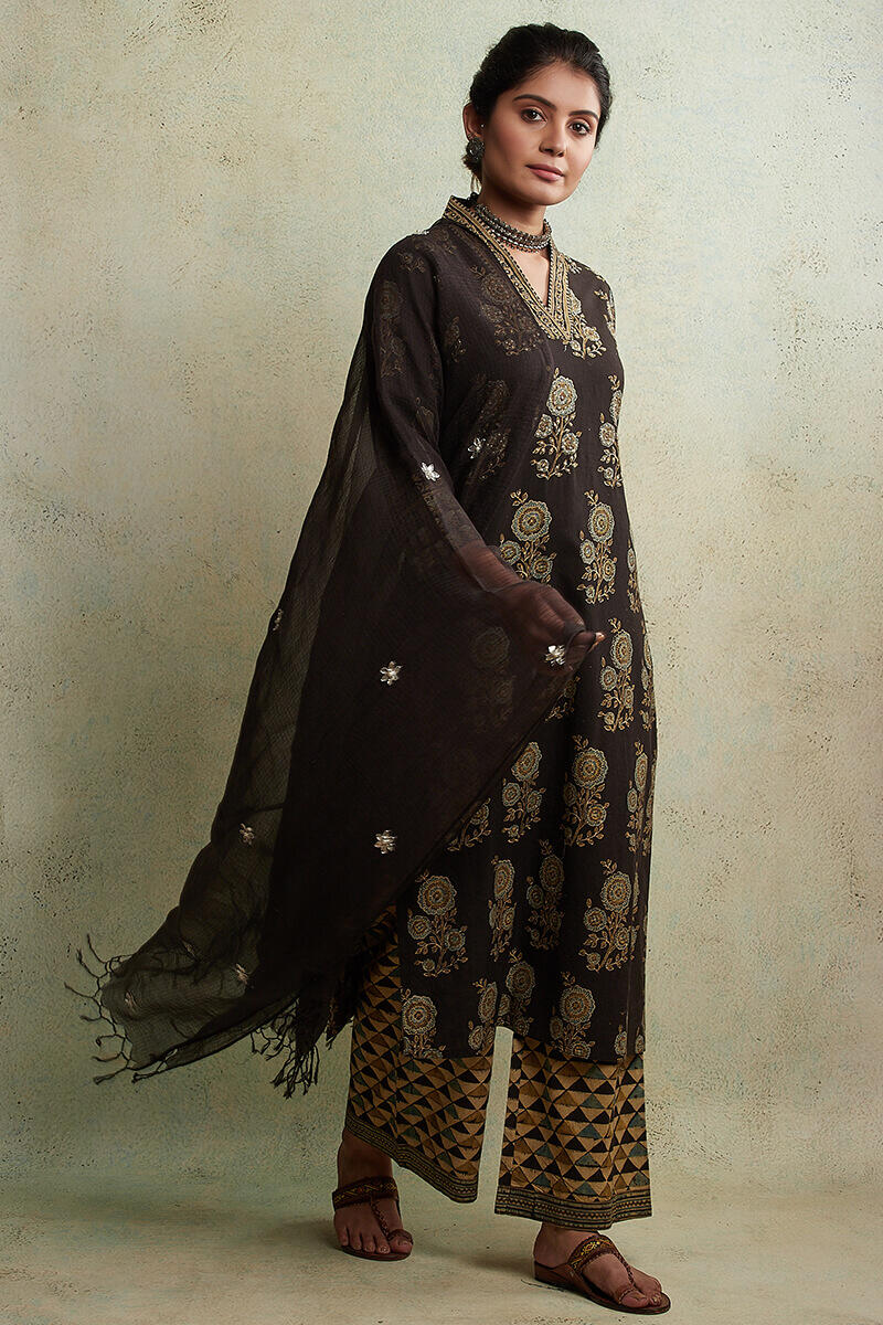 Brown Handcrafted Kota Dupatta