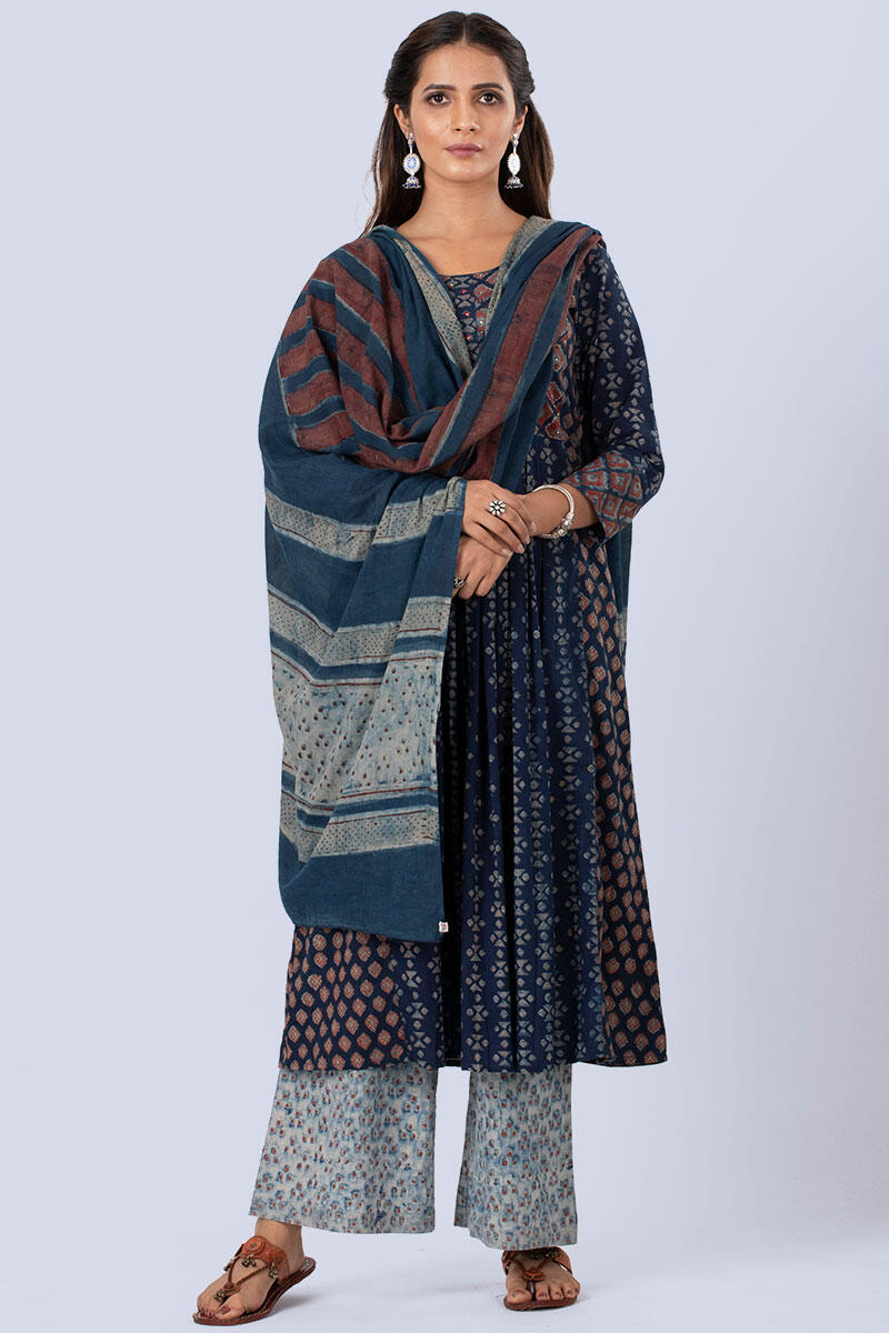 Indigo Block Printed Cotton Dupatta