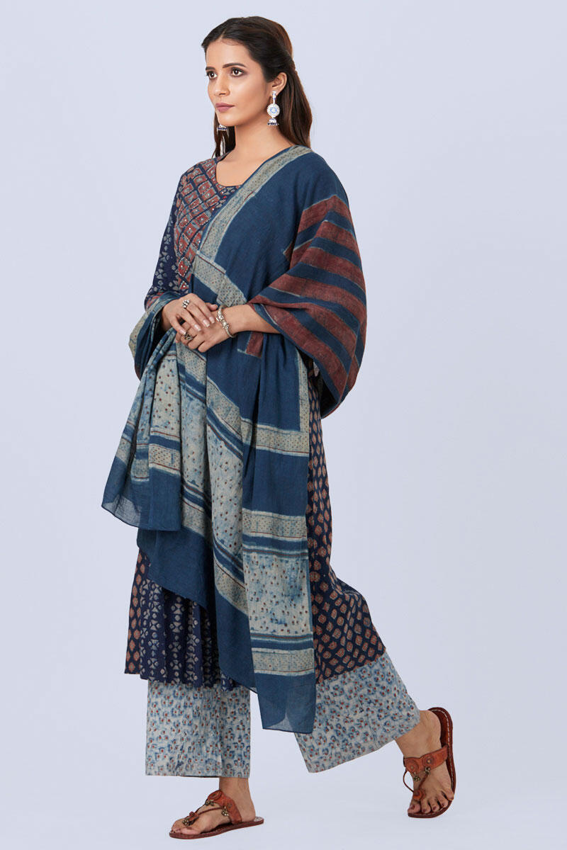 Indigo Block Printed Cotton Dupatta