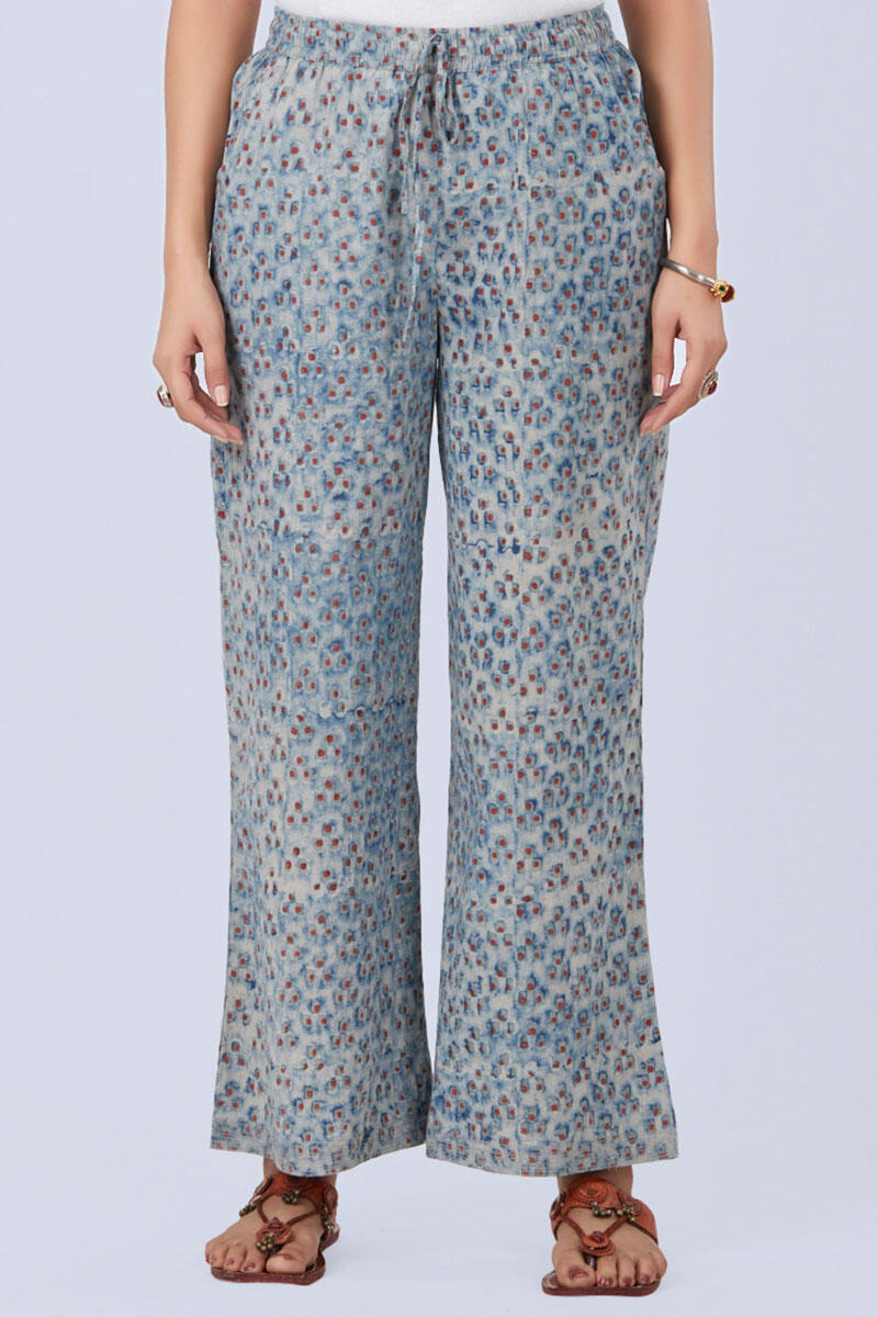 Indigo Block Printed Cotton Farsi Pants