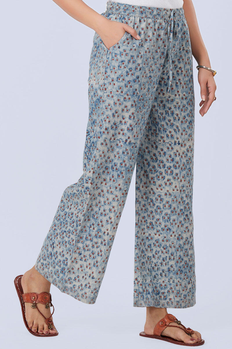 Indigo Block Printed Cotton Farsi Pants