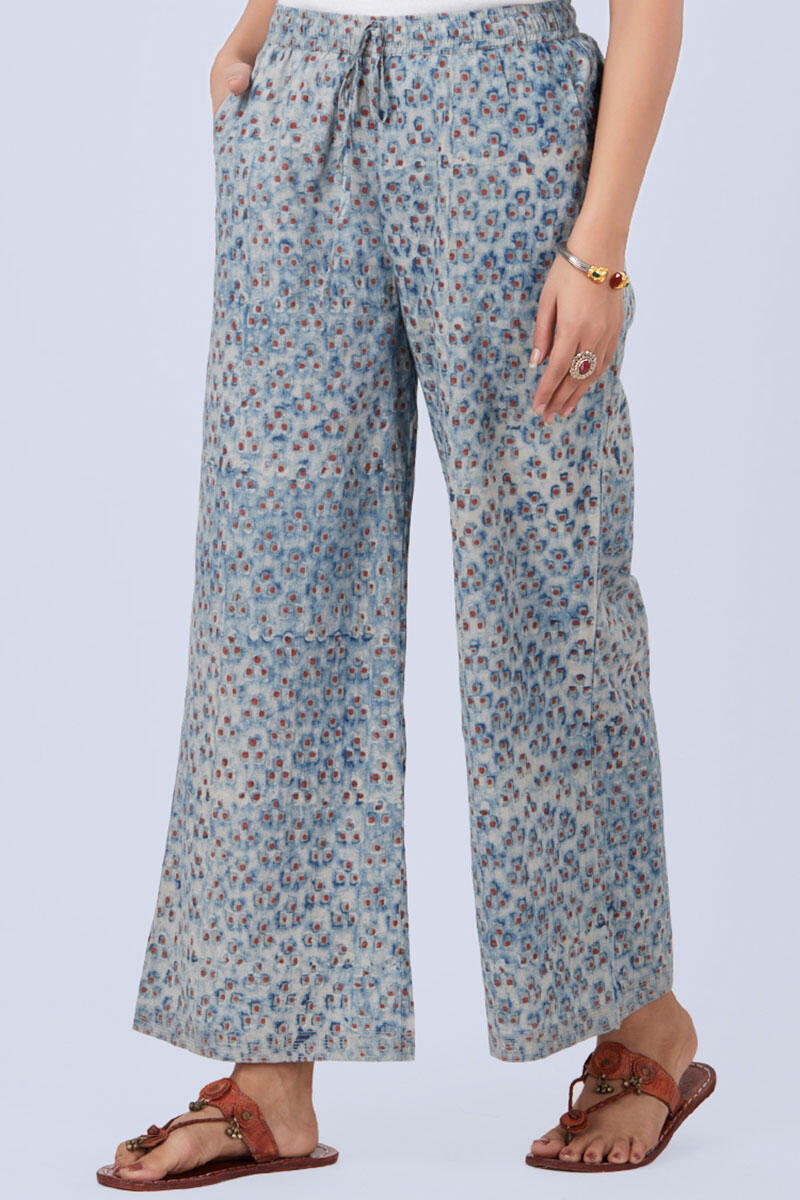 Indigo Block Printed Cotton Farsi Pants