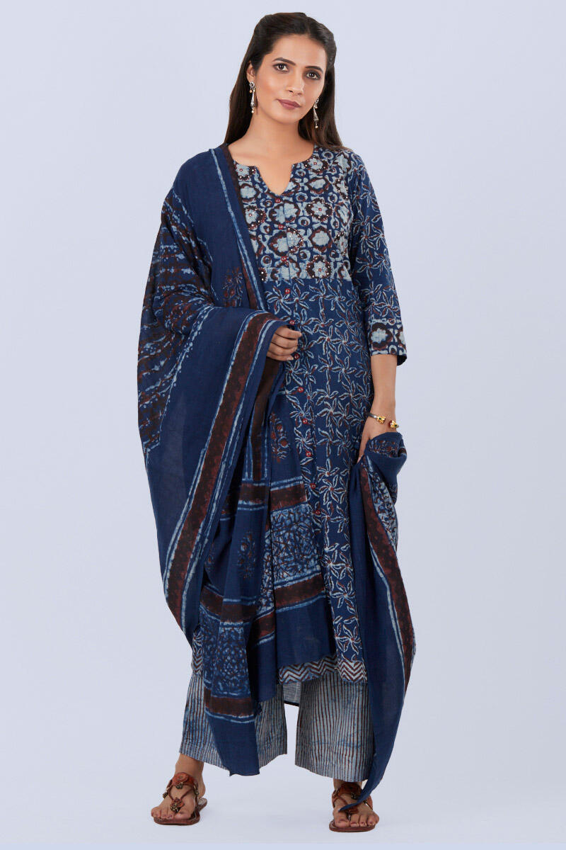 Indigo Block Printed Cotton Dupatta