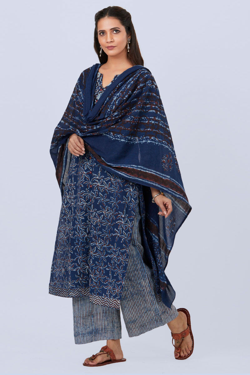 Indigo Block Printed Cotton Dupatta