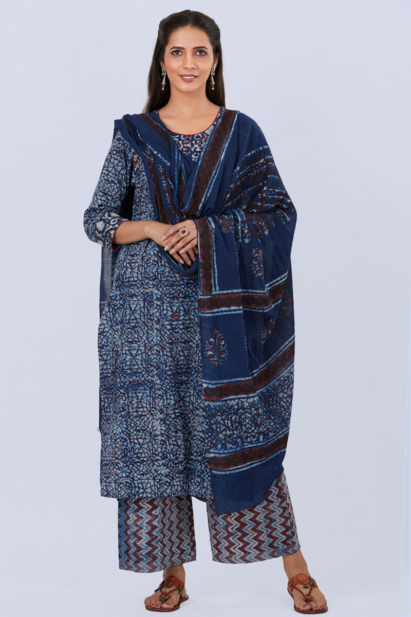 Indigo Block Printed Cotton Dupatta