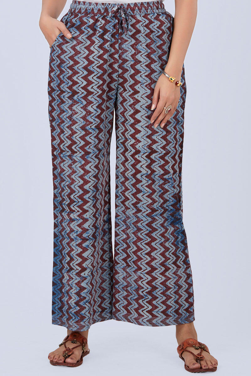 Indigo Block Printed Cotton Farsi Pants