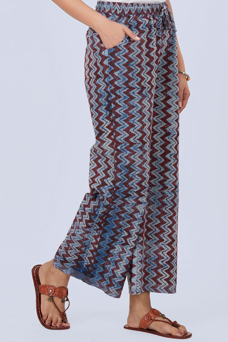 Indigo Block Printed Cotton Farsi Pants