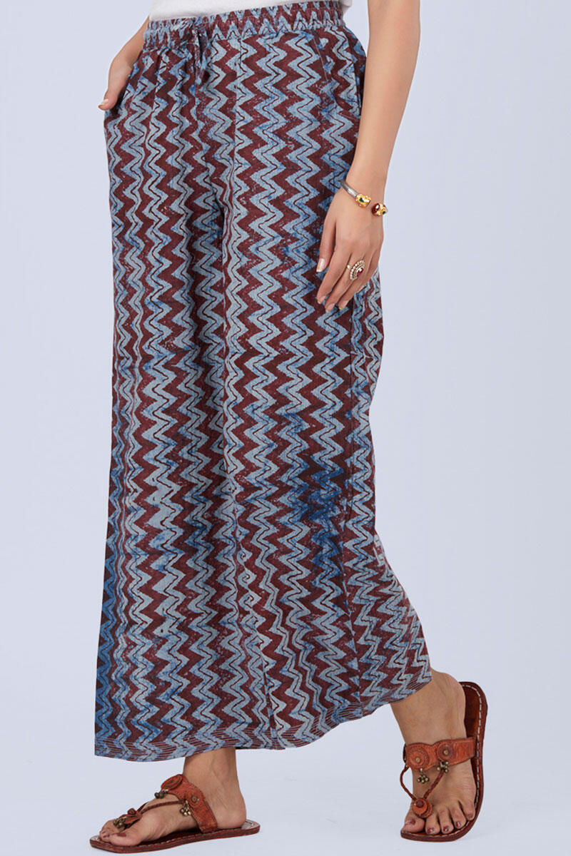 Indigo Block Printed Cotton Farsi Pants