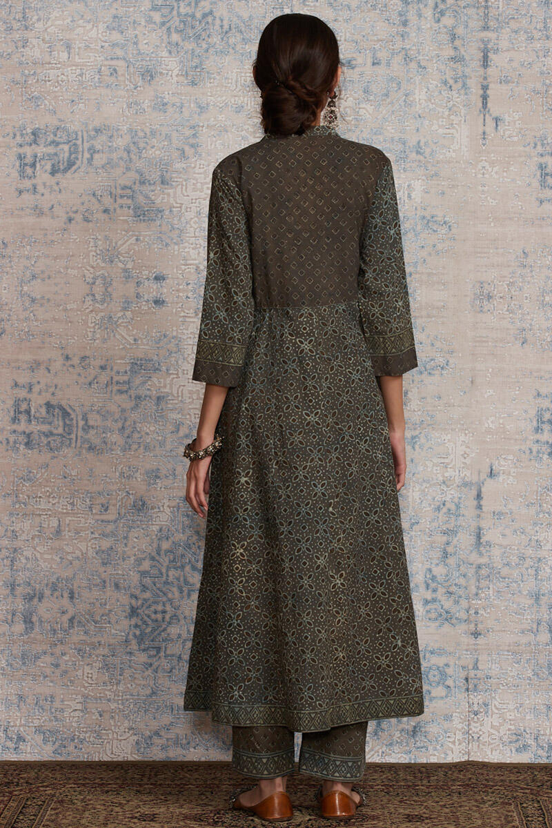 Brown Block Printed Anarkali Cotton Kurta