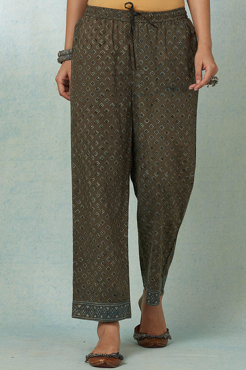 Brown Block Printed Cotton Straight Farsi