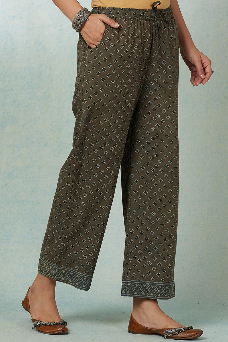 Brown Block Printed Cotton Straight Farsi