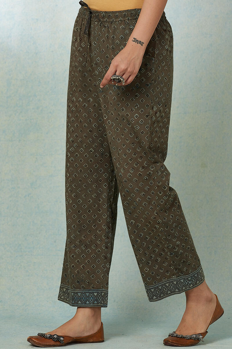 Brown Block Printed Cotton Straight Farsi