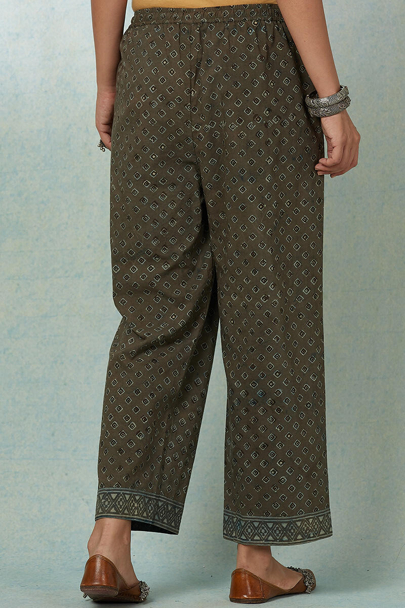 Brown Block Printed Cotton Straight Farsi