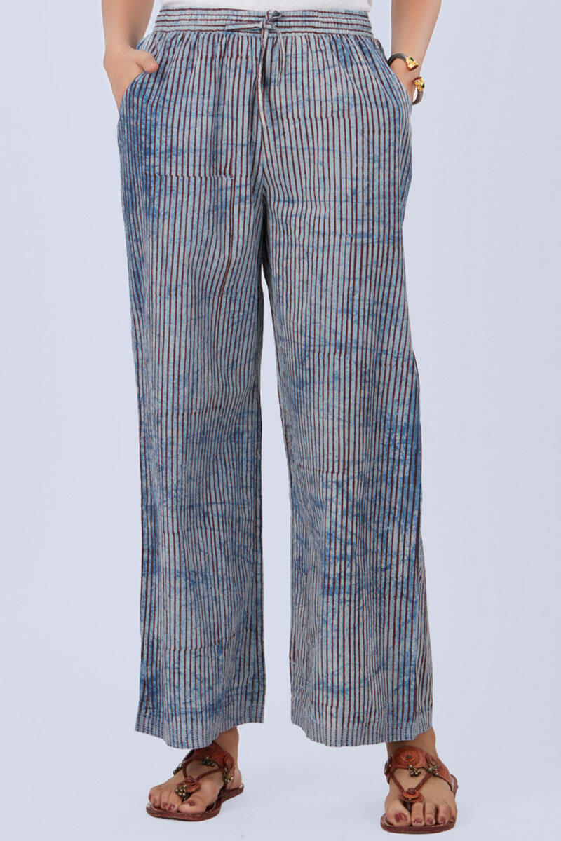 Indigo Block Printed Cotton Farsi Pants