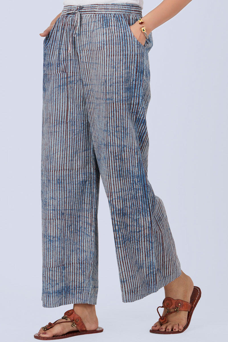 Indigo Block Printed Cotton Farsi Pants