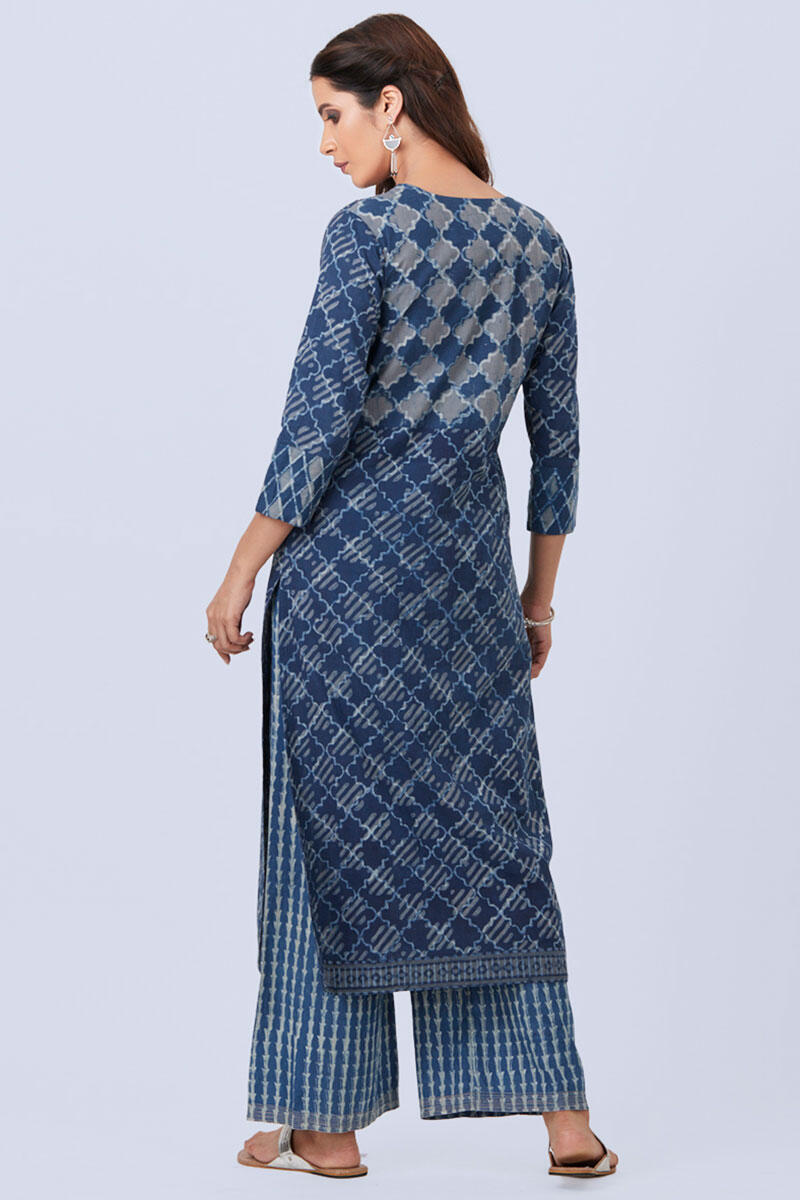 Indigo Block Printed Anarkali Cotton Kurta