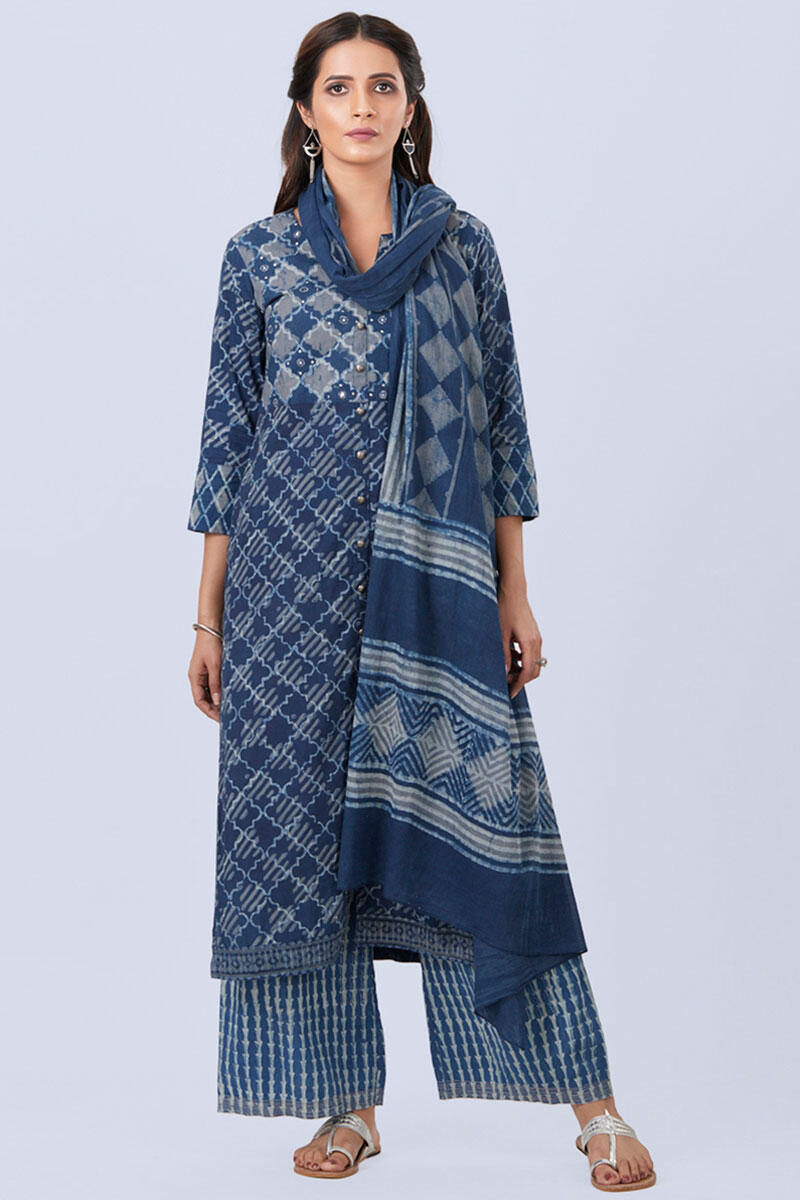 Indigo Block Printed Anarkali Cotton Kurta