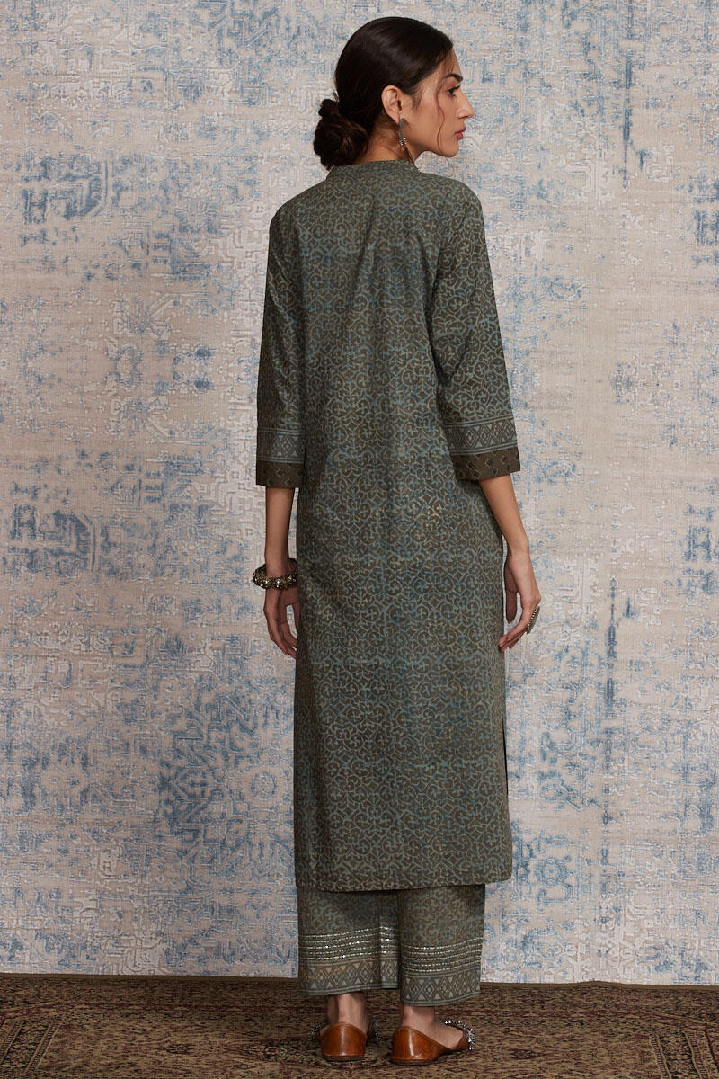 Brown Block Printed Straight Cotton Kurta