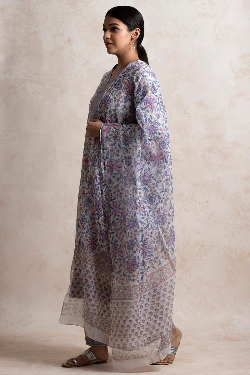Blue Block Printed Kota Dupatta