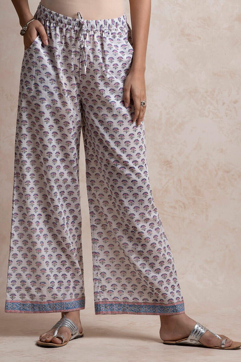 Blue Block Printed Cotton Farsi Pants