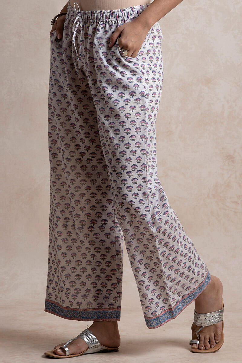 Blue Block Printed Cotton Farsi Pants
