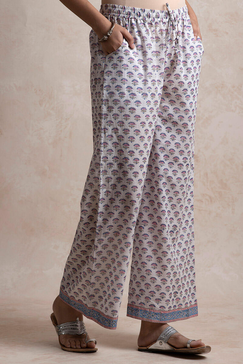 Blue Block Printed Cotton Farsi Pants