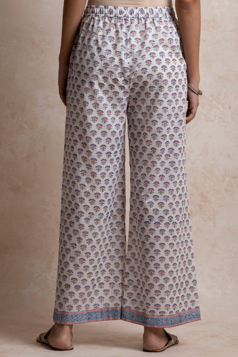 Blue Block Printed Cotton Farsi Pants