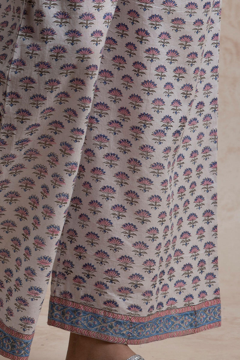 Blue Block Printed Cotton Farsi Pants