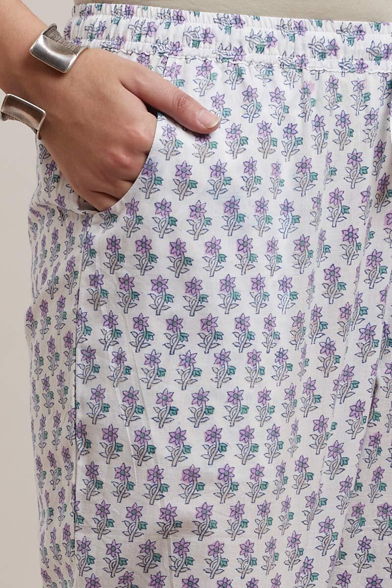 Purple Block Printed Cotton Cigarette Pants