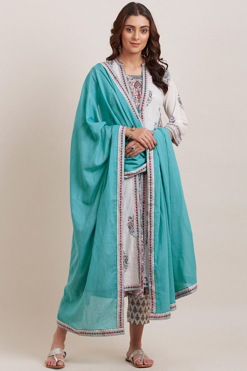 Turquoise Handcrafted Cotton Dupatta
