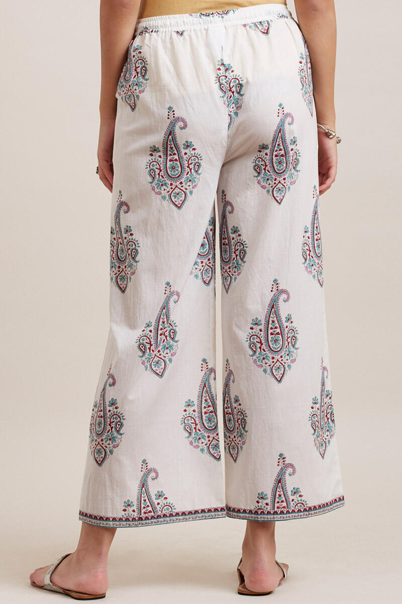 White Block Printed Cotton Farsi Pants