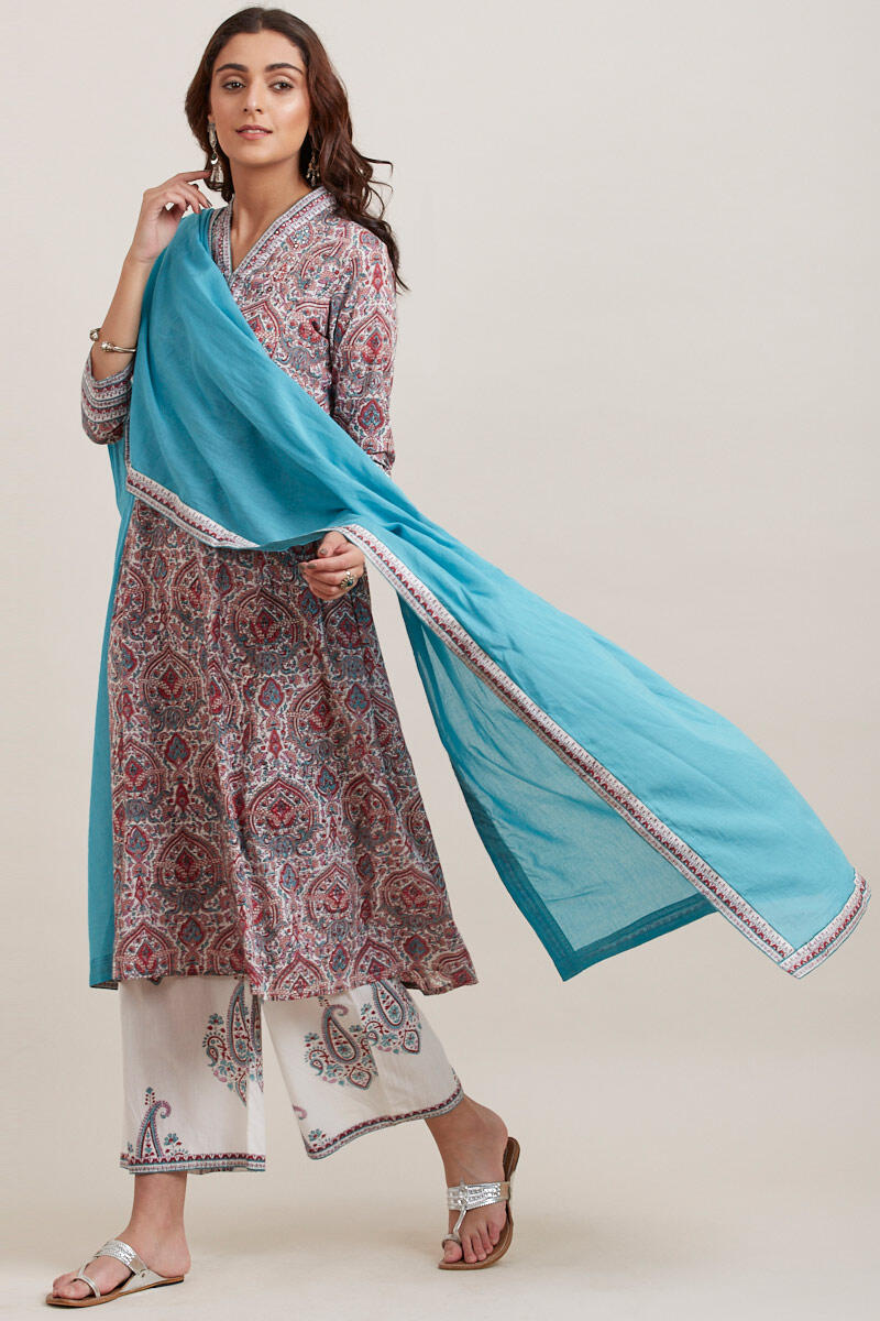 White Block Printed Cotton Farsi Pants