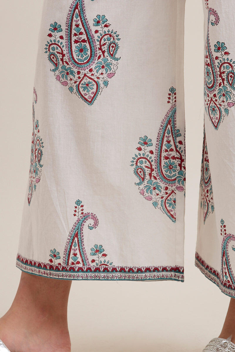 White Block Printed Cotton Farsi Pants