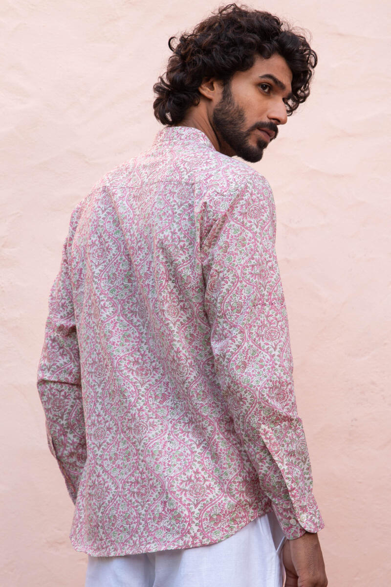 Peach Block Printed Cotton Shirt