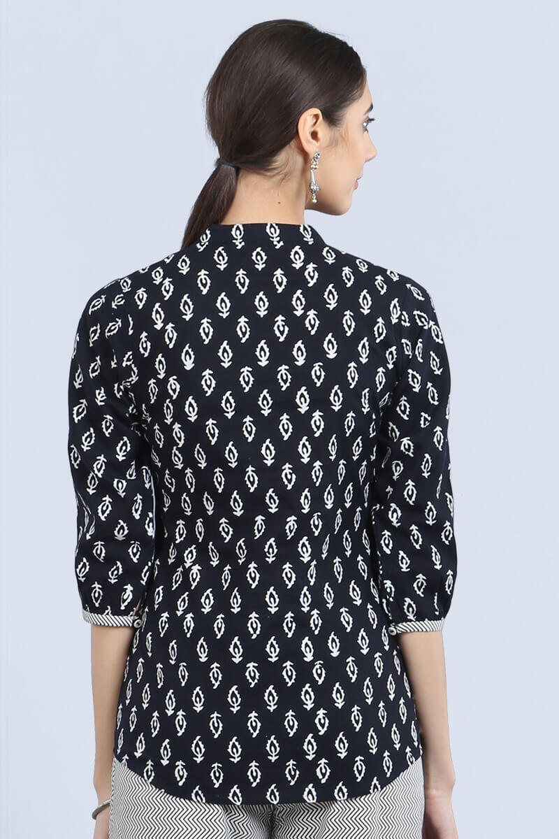 Black Block Printed Cotton Top