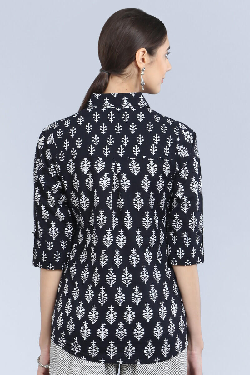 Black Block Printed Cotton Top