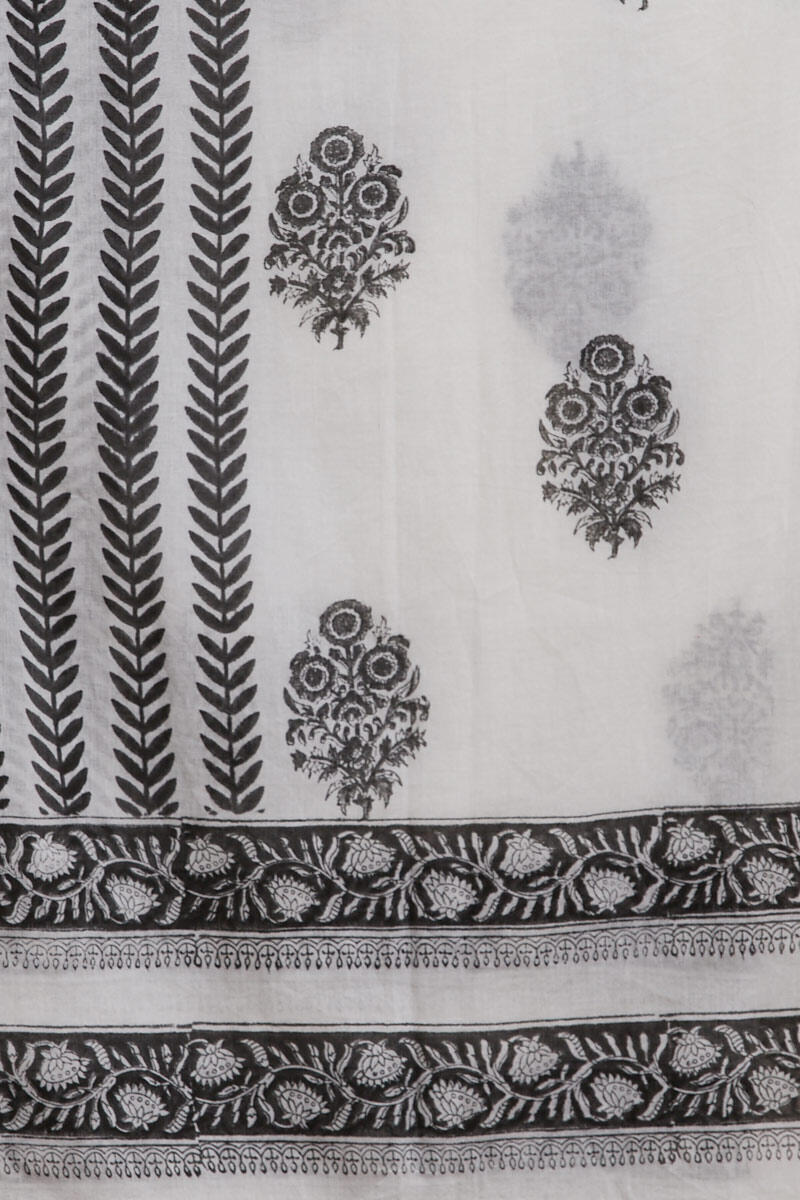 White Block Printed Cotton Dupatta