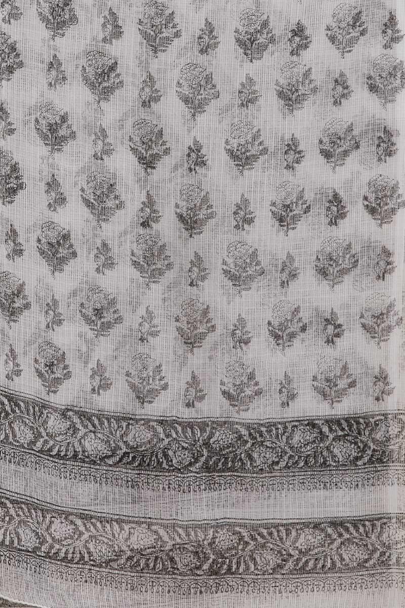 White Block Printed Kota Dupatta