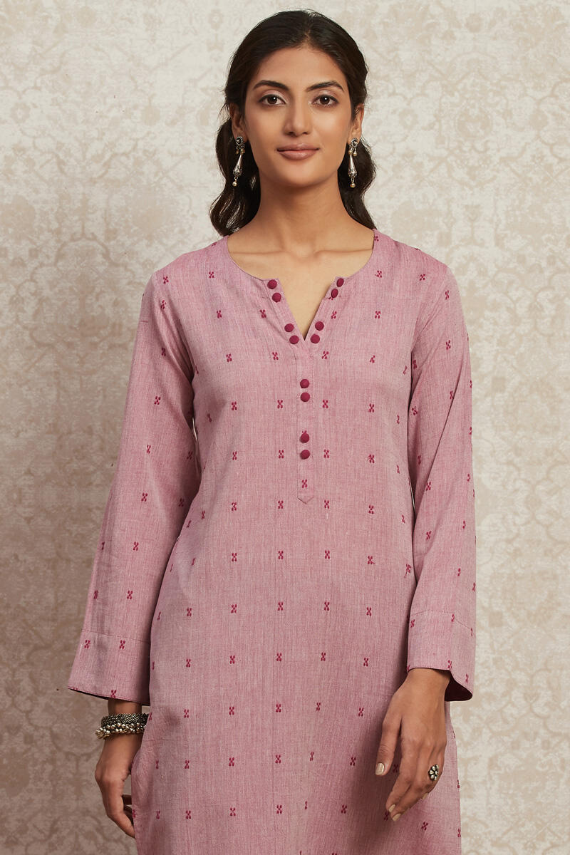 Pink Handcrafted Straight Cotton Kurta