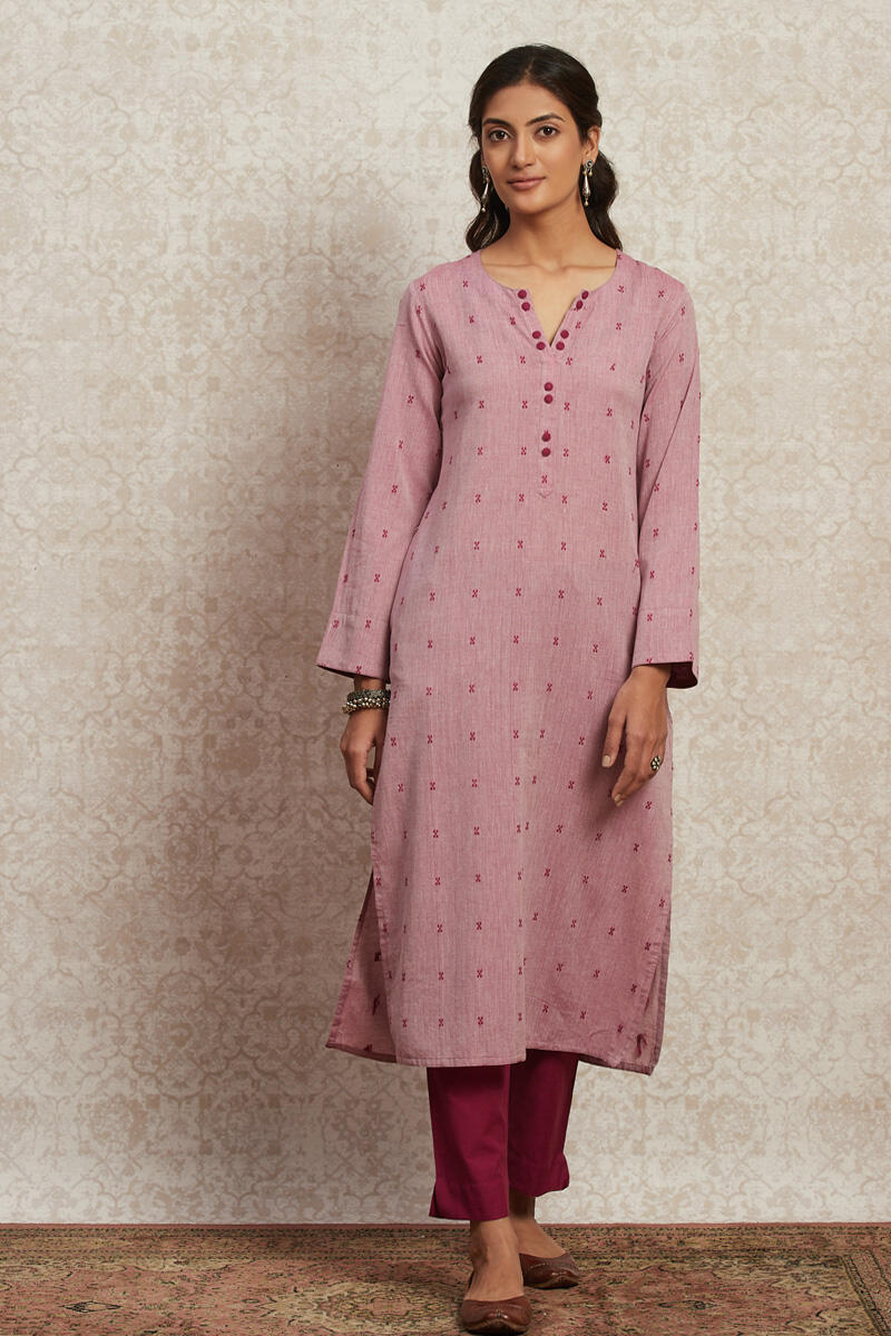 Pink Handcrafted Straight Cotton Kurta