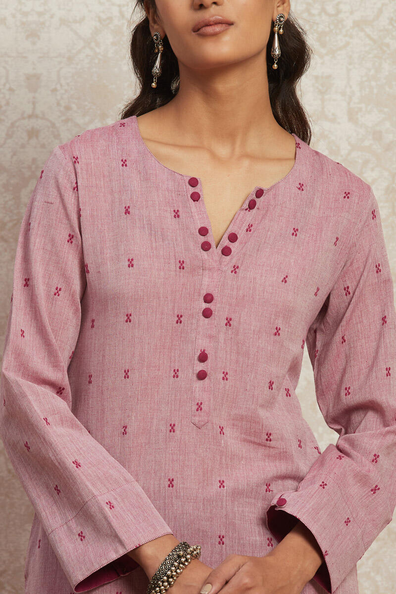 Pink Handcrafted Straight Cotton Kurta