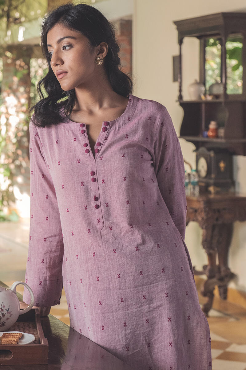 Pink Handcrafted Straight Cotton Kurta