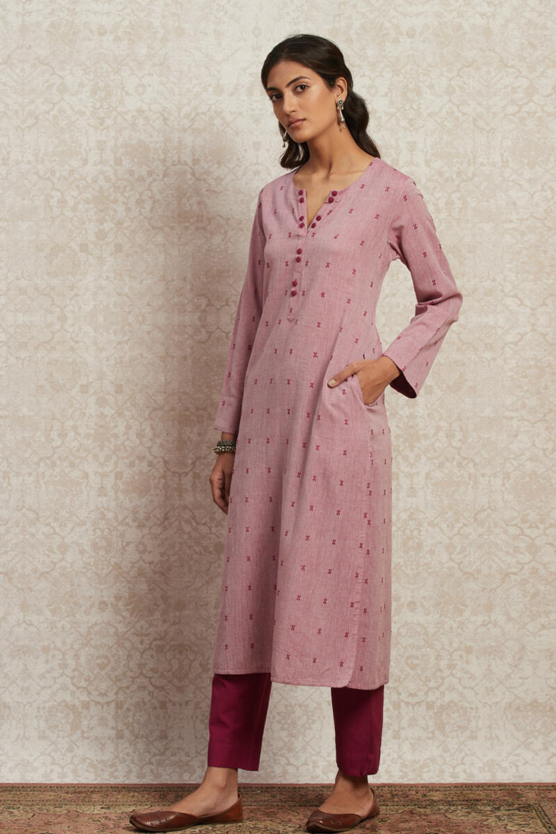 Pink Handcrafted Straight Cotton Kurta