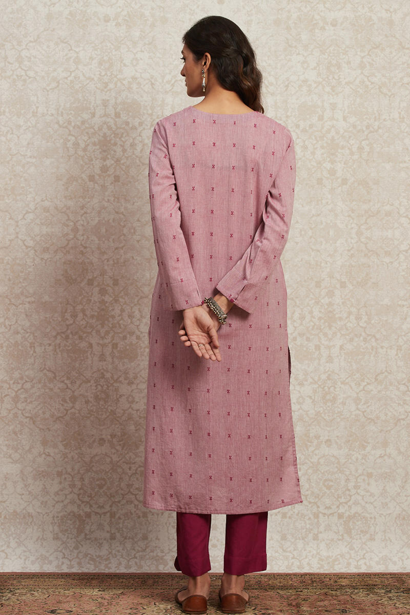 Pink Handcrafted Straight Cotton Kurta