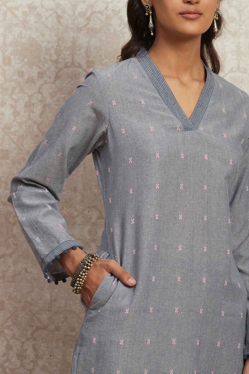 Blue Handcrafted Straight Cotton Kurta