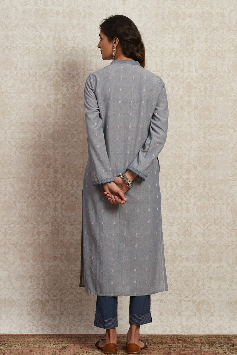 Blue Handcrafted Straight Cotton Kurta
